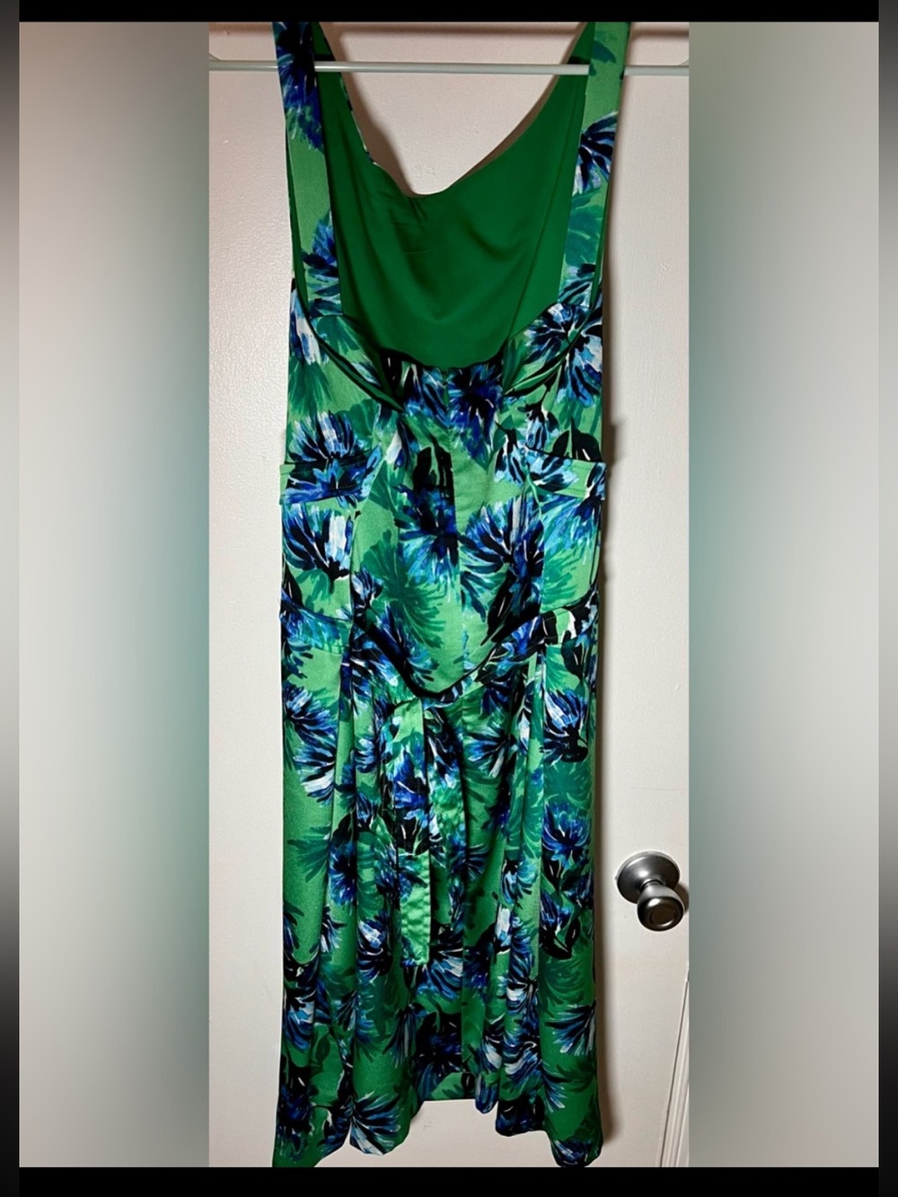 Banana Republic Tropical Palm Floral Apron Maxi Dress Green Blue 16 Long EUC